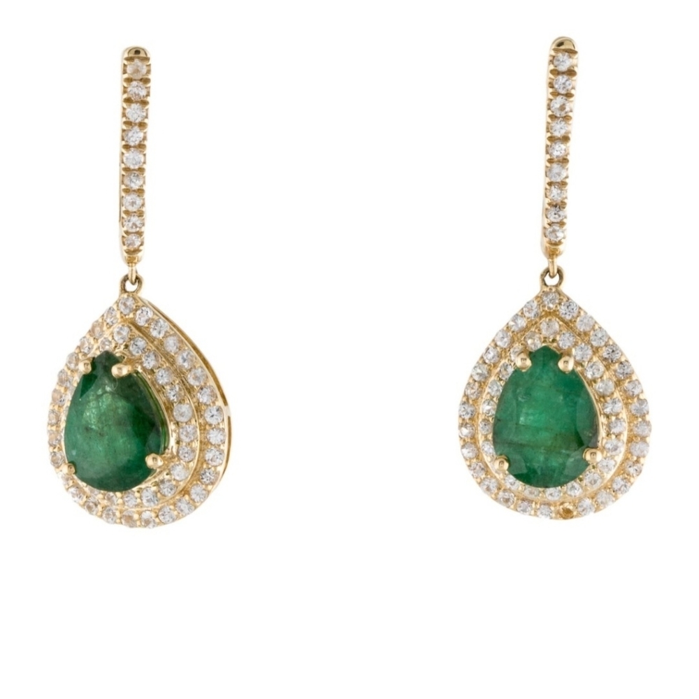 14K Emerald And Sapphire Drop Earrings